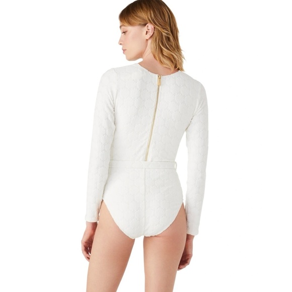 Kate Spade Belted Long Sleeve One Piece rash guard Shell Jacquard Swimsu… - Picture 3 of 7
